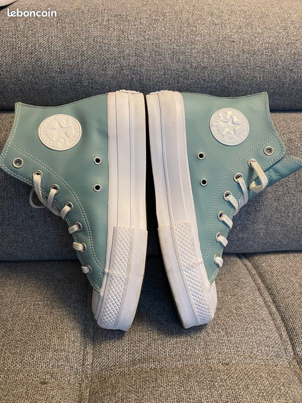 Converse plate-forme cuir véritable bleu turquoise 39 Chaussures