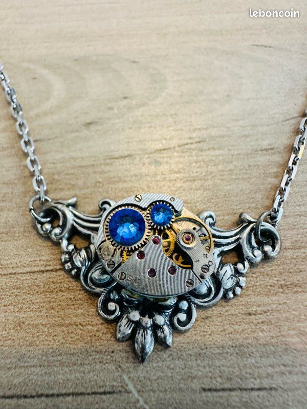 Collier Argent 925 Avec Émaux Bleu - Forme Losange - Neuf Étiqueté - C-AR-35