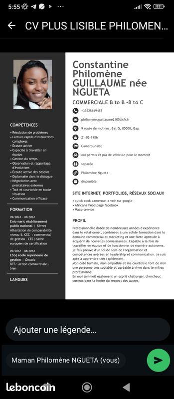 Recherche d'un poste d'alternant. Bachelor Niveau (3). Poste de responsable développement commercial, septembre 2025 à juin 2026. Je suis étudiante au CCI de gap (H/F/X) (image 2)