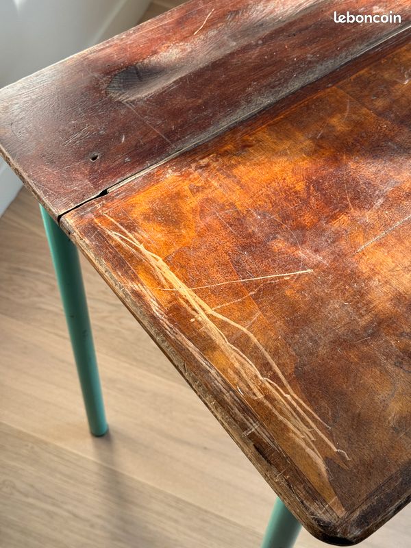 Bureau d’école double / pupitre Sambron– vintage industriel (image 4)