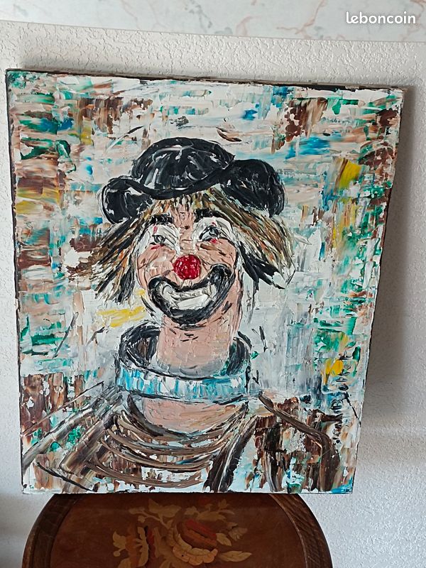 Tableau Clown peinture au couteau signé Jean BOUTET connu au xx em et Coté (image 1)