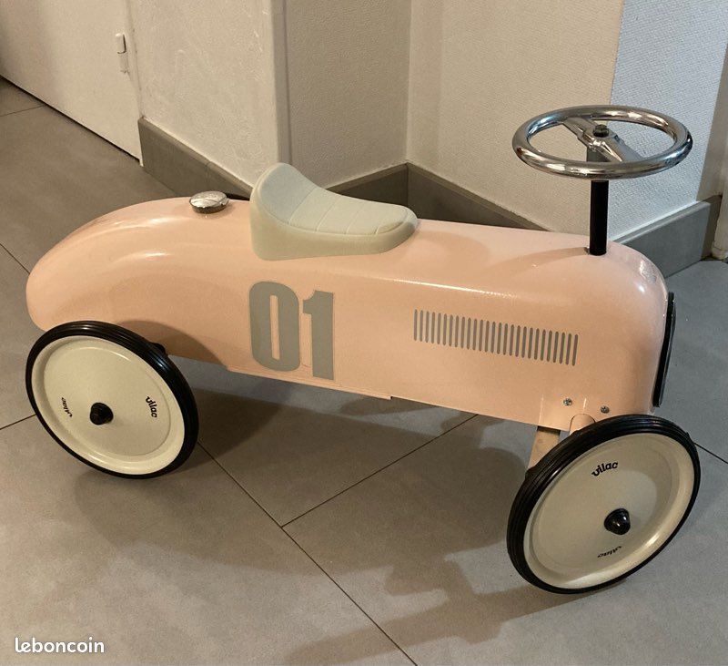 Porteur Vilac en métal, Voiture Vintage rose tendre Jeux Jouets