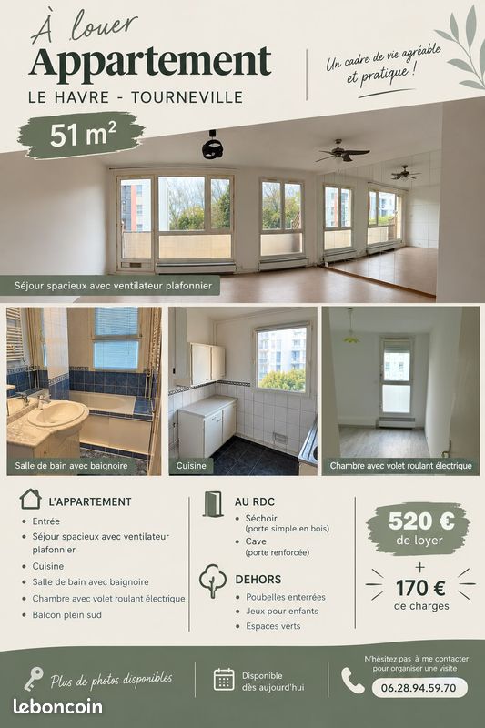 Appartement 2 pièces 51 m² · au Havre · 51 m² · 690 €/mois