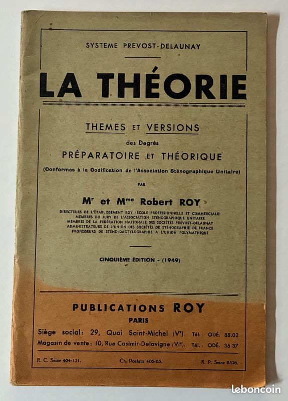 Ancien manuel de sténographie - La Théorie Prévost-Delaunay Roy 1949 (image 1)