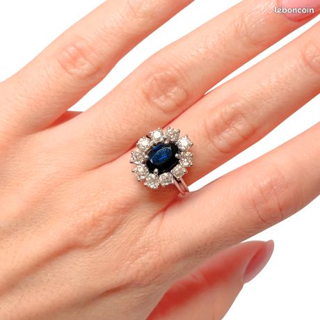Bague Marguerite Or 750 Avec Saphir Synthétique – Style Vintage Et Poinçon Hibou