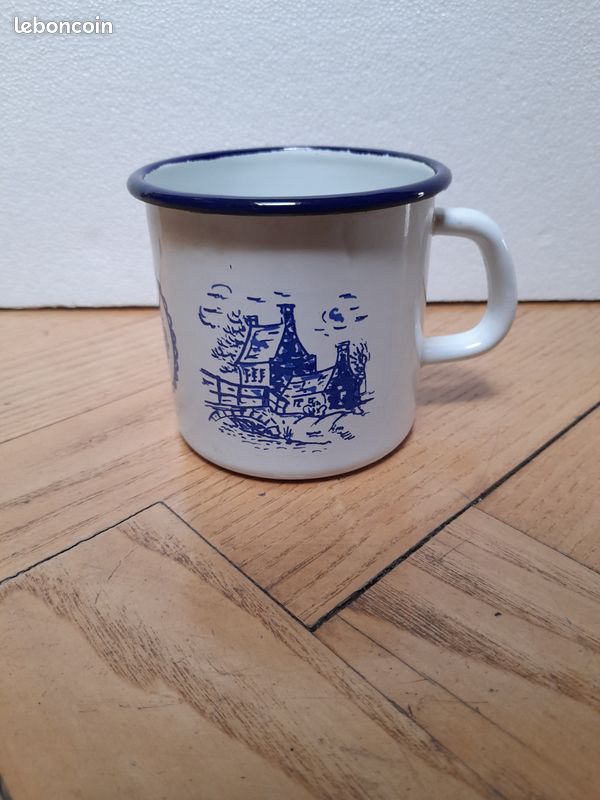 Mug en Métal Émaillé Vintage - Décor Delft Bleu - Moulin & Chaumière (image 2)