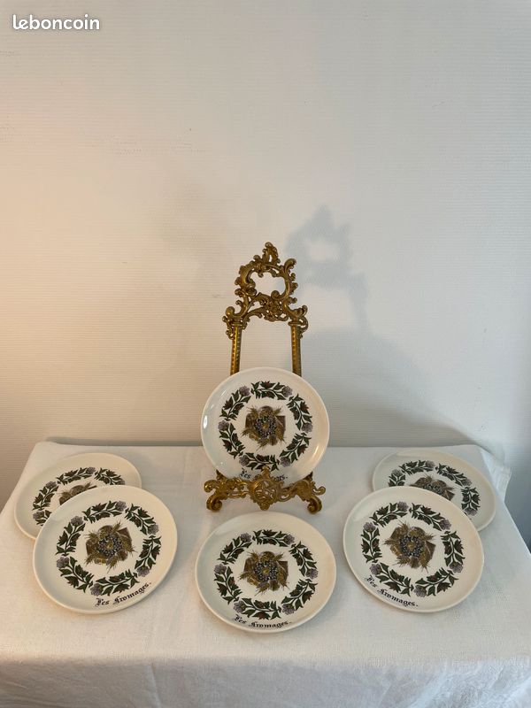 Service de 6 assiettes à fromages en faïence de Gien ancien (image 1)