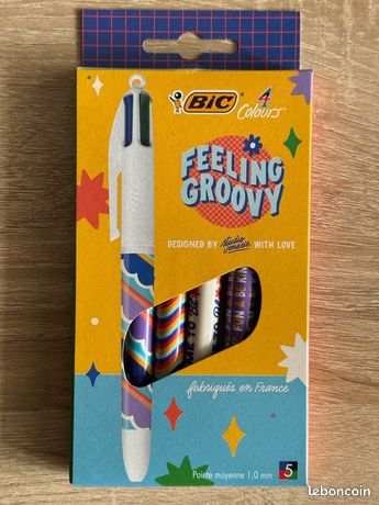 BIC 4 Couleurs Édition Limitée Feeling Groovy – Pack De 3 – Design Funky Par Studio Jonesie – 4 Couleurs