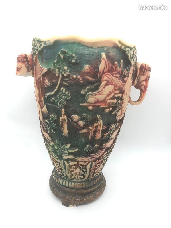 Vase éléphant Indien Vintage En Résine - Magnifiques Reliefs Multicolores - Décoration