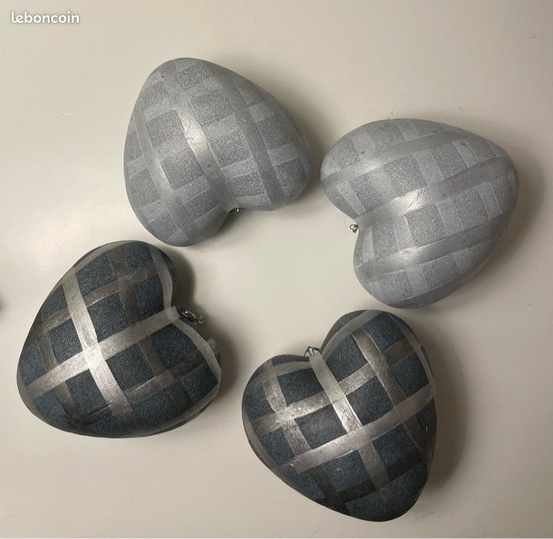 2 Cœurs gris-bleu en terre cuite décorée (image 9)