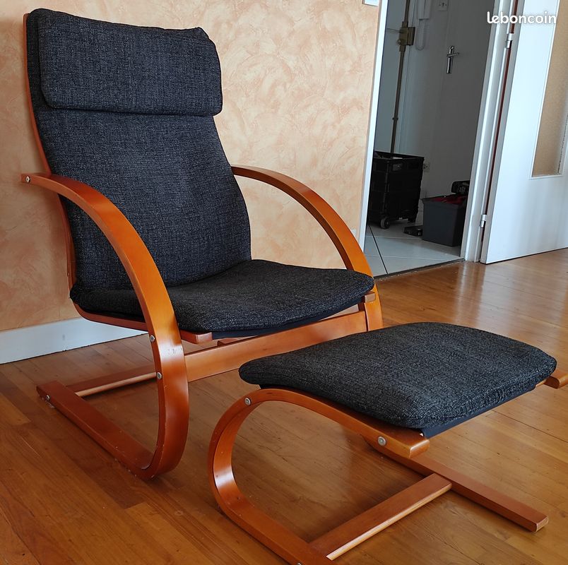 Fauteuil tissu avec repose-pieds assorti (image 1)