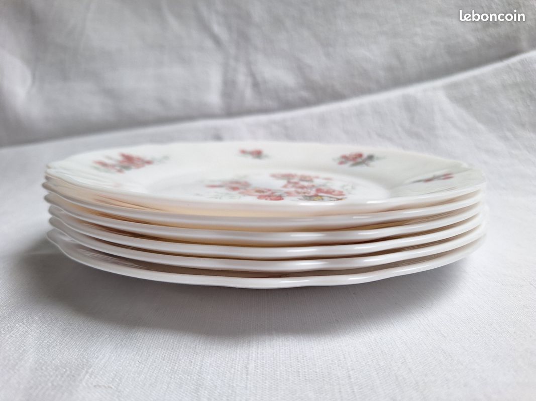 lot 6 assiettes dessert arcopal modèle lotus fleurs orange vintage
