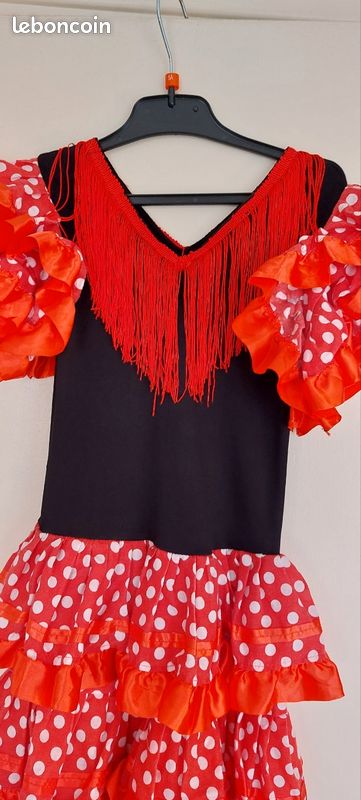 Robe Flamenco Rouge/noir Pour Fille – La Senorita, Longueur 75 Cm, Taille 104-110, Stretch