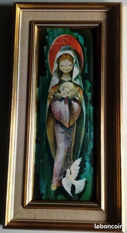 Tableau chromolithographie email Helca : Vierge à l'enfant (image 1)