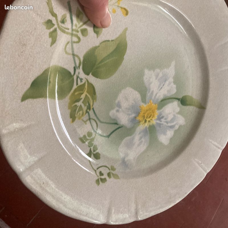 Lot grandes assiettes Luneville KG Art nouveau ancien fleur clématite jaune (image 15)