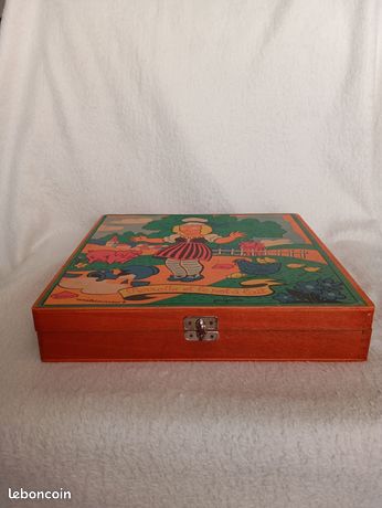 Jeu De Cubes En Bois Vintage Complet Avec Sa Boîte D'origine - Jouet Ancien, Occasion