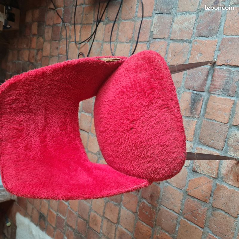 Chaise fauteuil tonneau BAUMANN vintage 60's moumoute rouge (image 7)