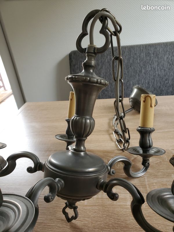 Lustre Ancien Ou Vintage En étain à 5 Branches - Style Classique, Pour Salle à Manger