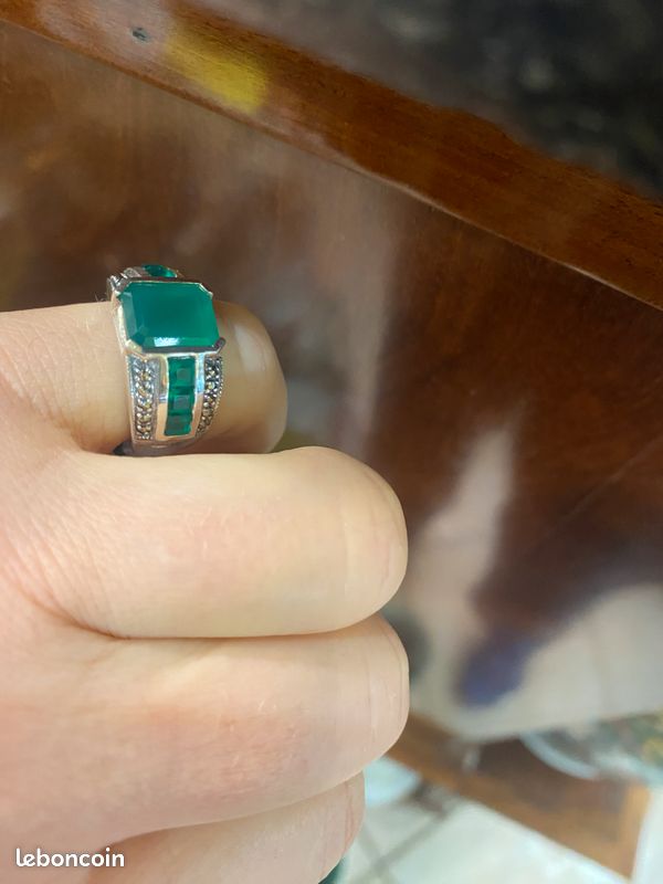 Bague Ancienne En Argent 925 Et Agate Naturelle - Taille 10 - Style Moyen-Orient - Occasion Bon état