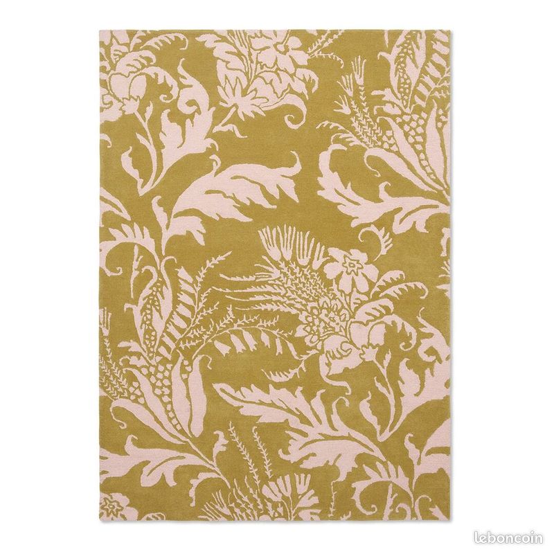 Tapis floral laine tufté main moderne Baroque Jaune 140x200 (image 1)