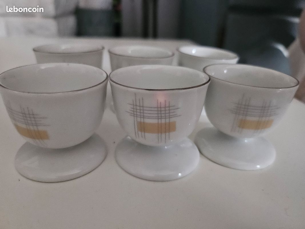 Lot 6 coquetiers inox vintage pied haut mid century argenté retro