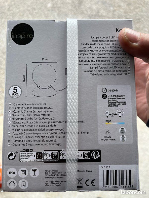 Lampe Koze tactile,fer, blanc, 16.5 cm, INSPIRELED (image 2)