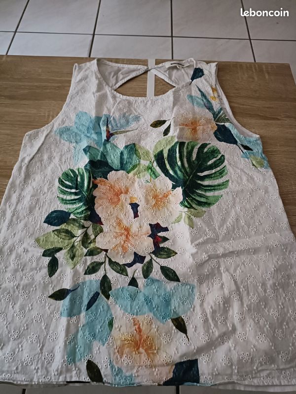 Débardeur blanc avec motif fleurs pour femme Grain Malice taille 40 (image 2)