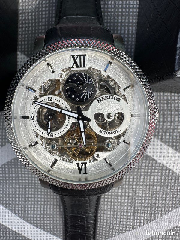 Montre heritor automatique,bracelet cuir noir (image 13)