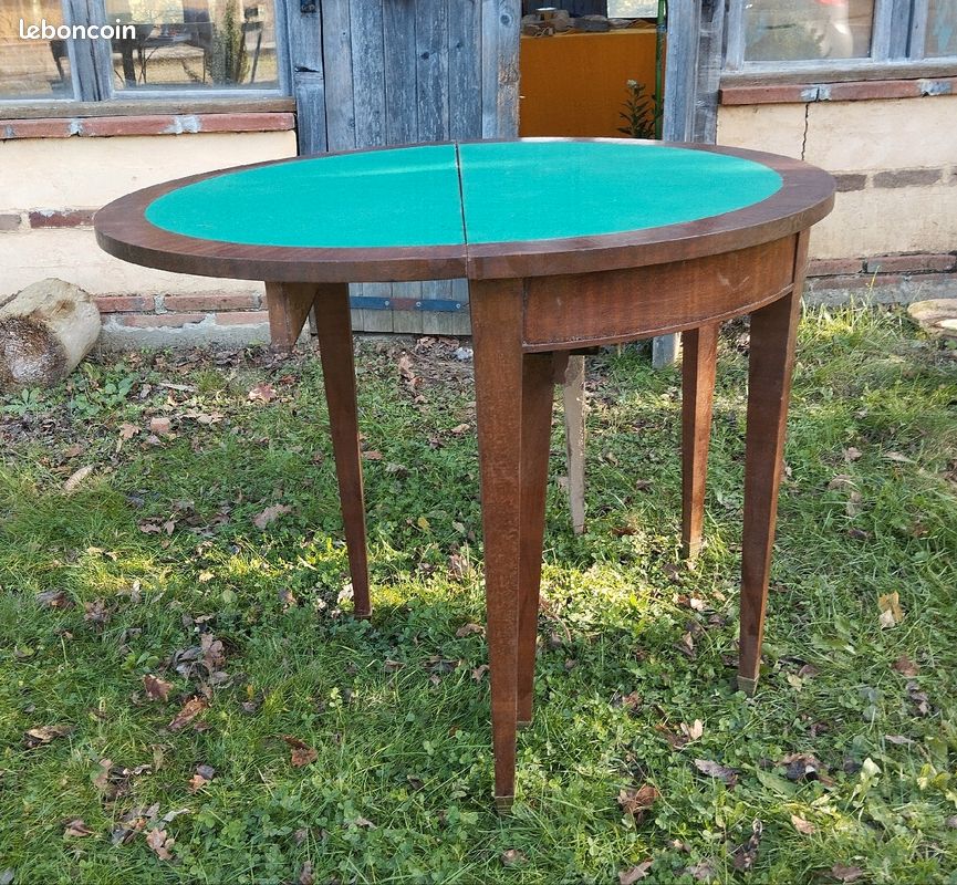 Ancienne table de jeux pliante en bois ronde demie lune (image 9)