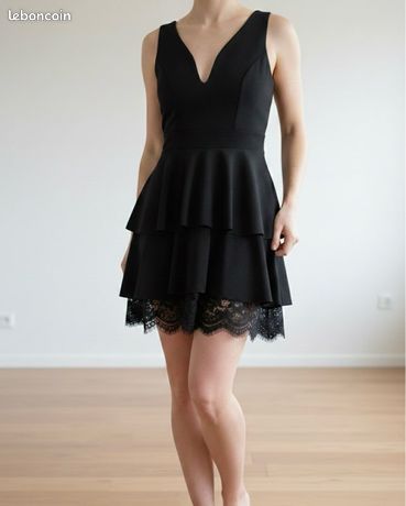 Robe Noire Femme En Dentelle - Taille 14, Style Fourreau Genou, Occasion Très Bon état