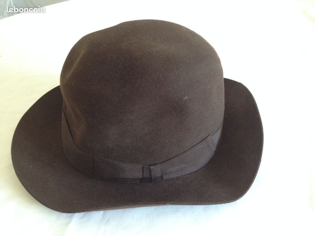 Chapeau Homburg Mossant Paris Gris - Vintage, Taille 6 5/8, Feutre, Occasion Très Bon état