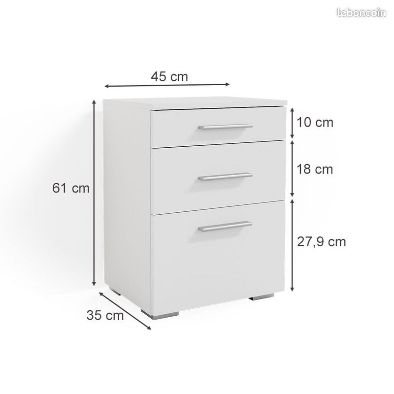 Table de chevet blanche 2 tiroirs 1 placard Table de nuit en bois Chevet de lit moderne (image 5)