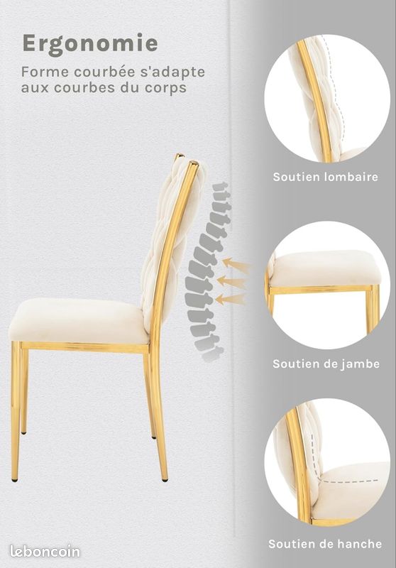 Lot de deux X2 Chaises de salon/ salle à manger en Velours - style moderne, ergonomique couleur doré (image 5)