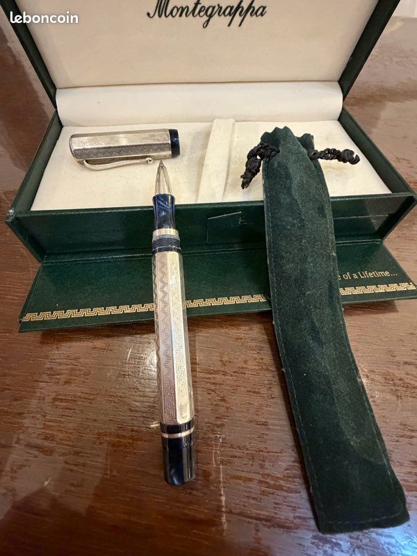 STYLO PLUME MONTEGRAPPA En Argent Plaqué - Finition Lignée Vintage, Modèle Rare Et élégant