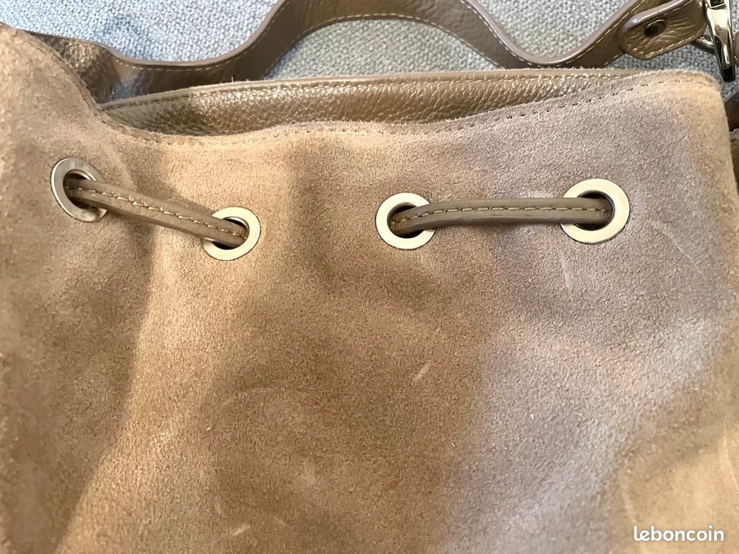 Sac à main seau femme Cyrillus cuir daim beige (image 2)
