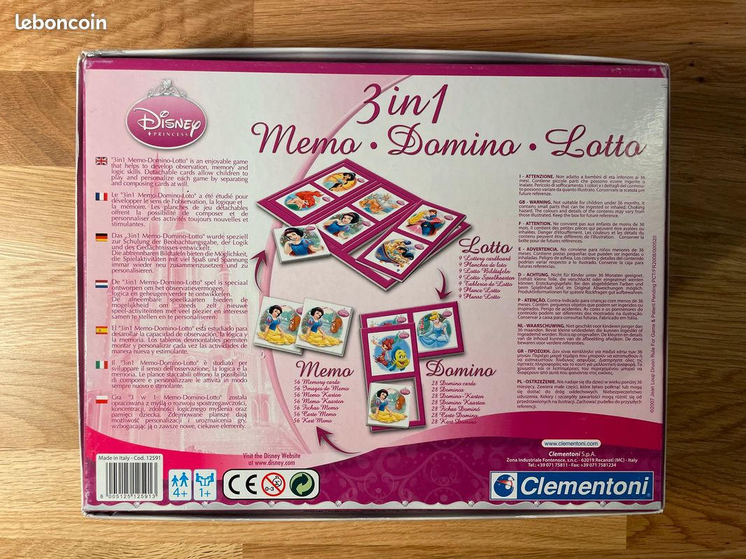 Jeu Princesses Disney 3 en 1 Memo Domino Loto Clementoni (image 2)