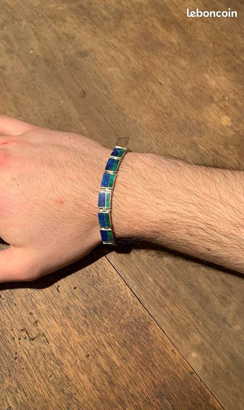 Bracelet argent en malachite et lapis lazuli (image 3)