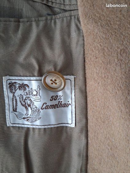 Manteau court , Caban long, croisé, vintage inspiration années 70. JAMAIS PORTE Taille 38 Femme Couleur camel Matière : 50 % poil de chameau (camelhair. Dimensions dans annones (image 4)