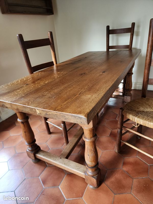 Grande Table Ancienne En Chêne Massif – 200x78 Cm, Hauteur 75,5 Cm, Rectangulaire, Salle à Manger