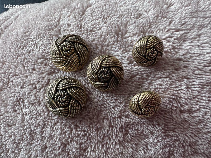 Lot De 5 Boutons Vintage Marron Moucheté Doré - Diamètre 2,2 Cm, Référence 2298, Occasion