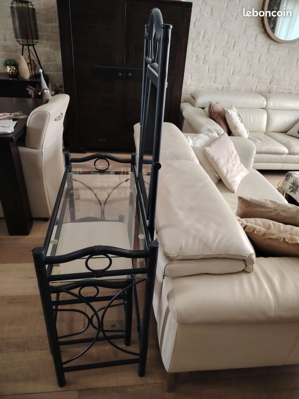 Coiffeuse en métal noir avec miroir et tabouret assorti (image 5)