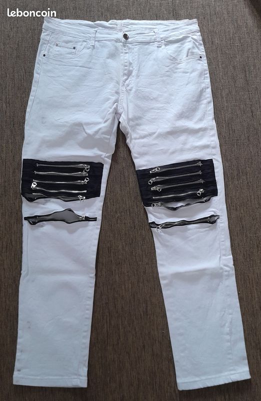 Jean blanc et noir avec multiples fermetures éclair - tour de taille 102cm (image 3)