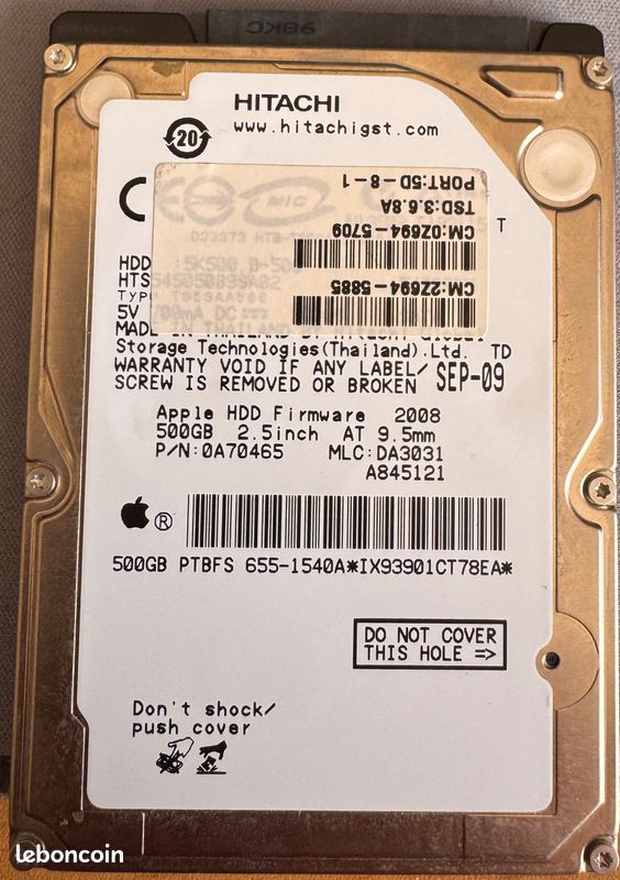 Disque Dur Interne Hitachi 320 Go HTS545032B9A302 – 2,5″ SATA – Occasion