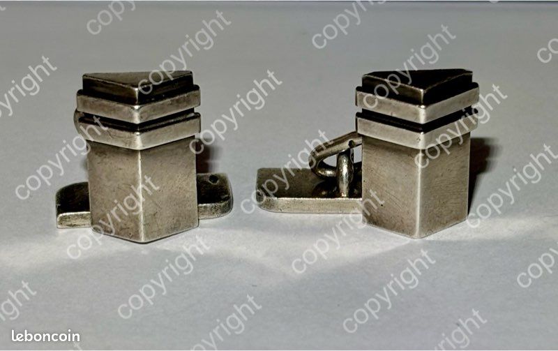 Paire De Boutons De Manchettes ART DECO Argent Signés Jean DESPRES Années 70 - Rare Et Vintage