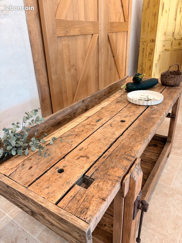 Établi de menuisier en bois massif restauré (image 2)