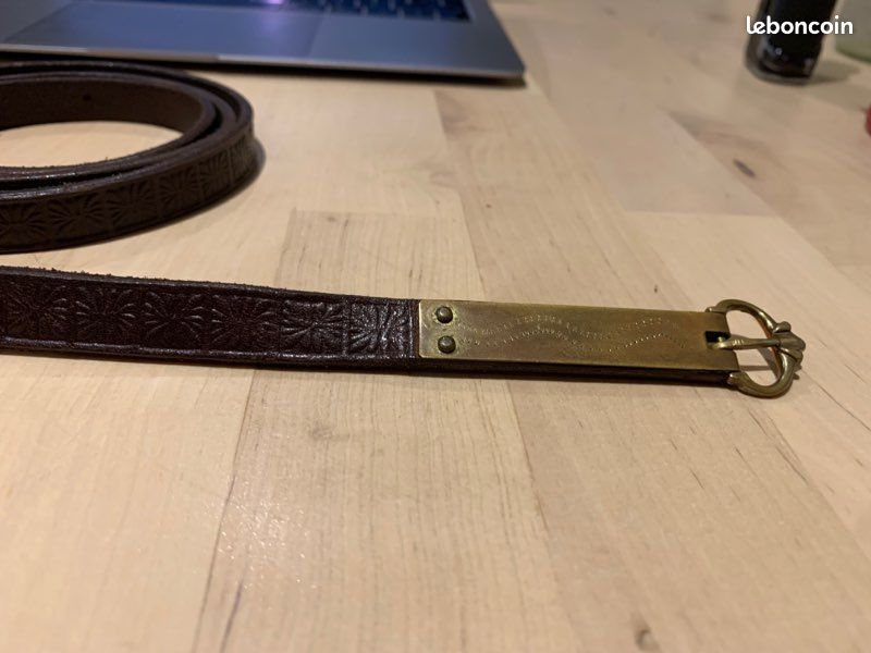 Ceinture Gothique Médiévale En Cuir Marron - Boucle Laiton Ancien Motif Lys - Neuf Avec étiquettes