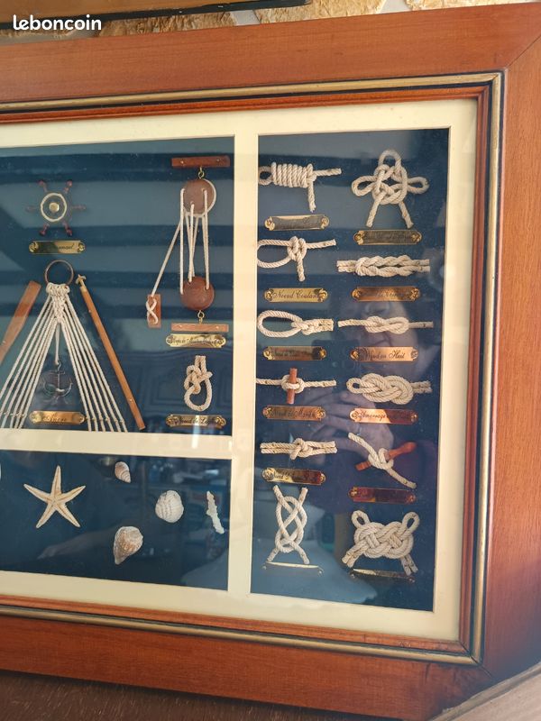 Tableau avec nœuds et outils marins encadrement en bois longueur 85 cm, hauteur 55 cm, épaisseur 3,5 cm (image 4)