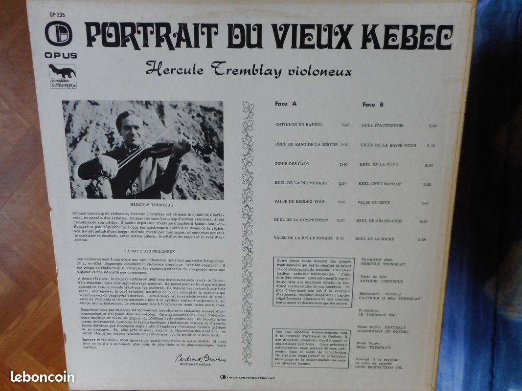 Vinyle 33t " Portrait du vieux Kebec " (image 2)