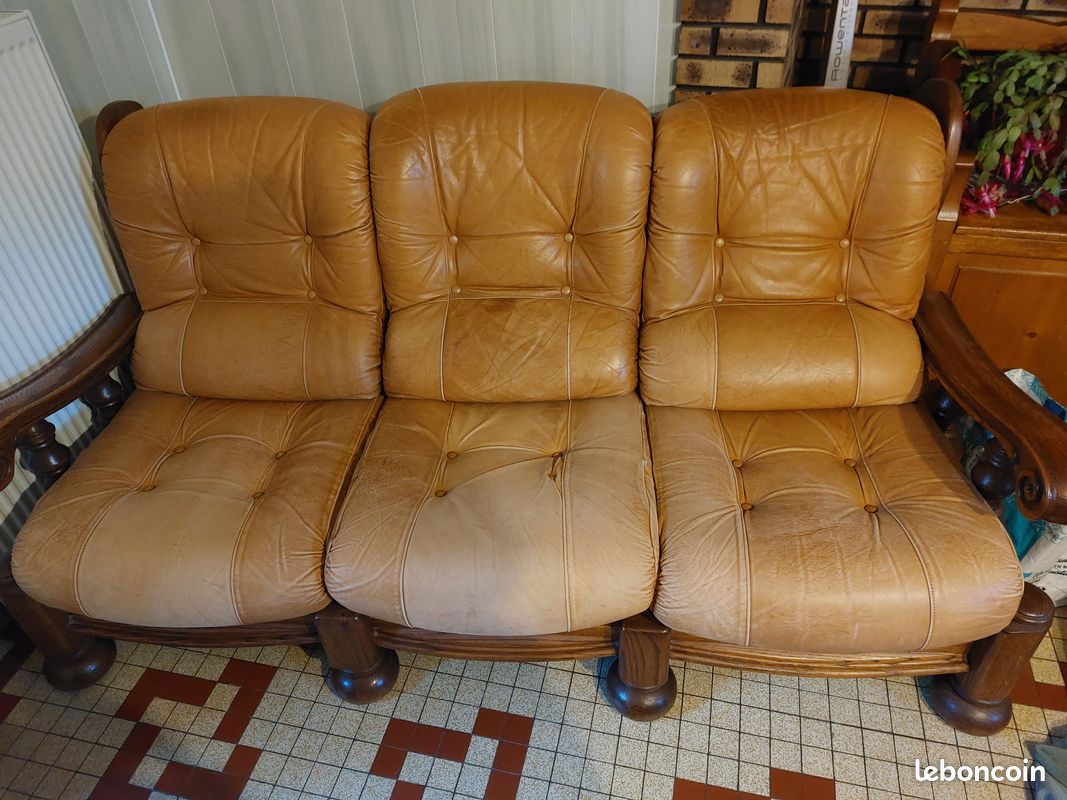 Salon cuir canapé et 2 fauteuils (image 3)