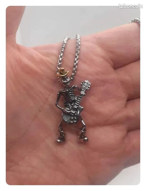 Collier pendentif cercueil avec squelette pour homme, en acier inoxyda